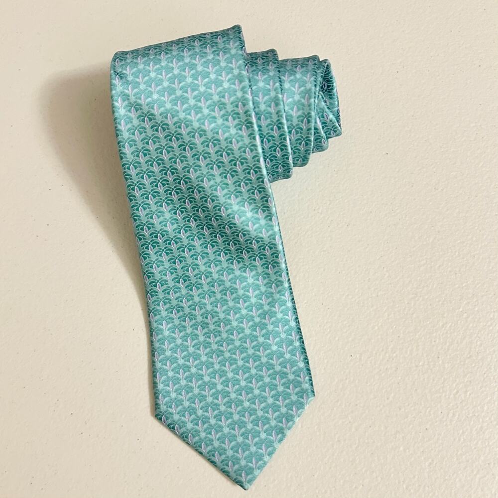 VALENTINO Neck Tie Mens Green Silk Palm Tree Print Luxury Designer Tropical O/S